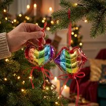 Artikel Glas-Christbaumschmuck in Herz- und Lippenform, Regenbogenfarben, 11,5 bis 12,5 cm