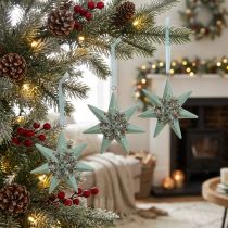 Artikel Weihnachtsanhänger Deko-Stern Mint aus Polyresin Ø11cm 4 Stück