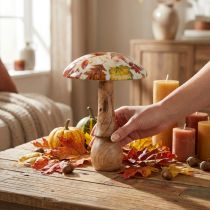 Artikel Holzpilz Deko Herbstlaub Weiß, Bunt Herbstdeko Ø13cm H19cm