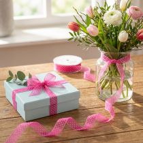 Artikel Geschenkband aus Polyester mit Punktemuster, 2,5 cm breit, 20 m Länge, rosa, für Geschenkverpackungen und DIY Dekorationen
