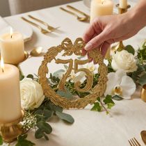 Artikel Jubiläumszahl 75 aus Karton, Ø 24 cm, goldener Kranz für Dekoration