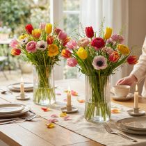 Artikel 2er-Set Glasvasen Rillen-Dekor Transparent Ø12cm H19cm für Blumenarrangements