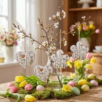 Artikel Hängedekoration Metall Herzen und Blumen Weiss 10 cm mit Juteaufhängung, 4 Stück, für Kränze und Wohnraum-Deko