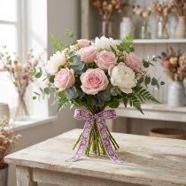 Artikel Geschenkband Stoffband Blumenmuster Mauve 15mm x 25m für Dekorationen