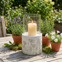 Artikel Kerzenständer Windlicht Glas mit Sockel aus Beton Ø17cm H32cm Weiss
