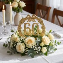 Artikel Jubiläumszahl 60 aus Karton Ø24cm in Gold mit Lorbeerkranz – Dekoration für Feiern