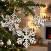 Artikel Schneeflocken aus Holz weiss-grau, 7-12 cm, 6 Stück
