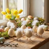 Artikel Küken-Dekofiguren in Eierschale Keramik Weiss-Creme 6 cm 6er Set