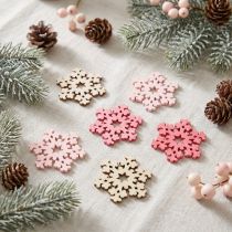 Artikel Schneeflocken aus Holz, Mix Pink, Rosa, Natur, Ø2cm, 144 Stück