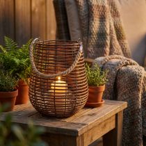 Artikel Weidenholz-Windlicht mit Glas, Ø24 cm, H34 cm, Braun/Natur