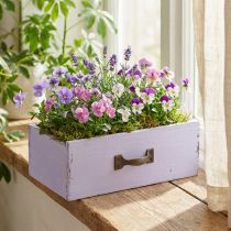 Artikel Pflanzgefäss aus Holz mit Metallgriff, Shabby Chic, lila, 25×13×8 cm