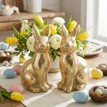 Artikel Dekohase sitzend aus Polyresin, 16,5 cm, goldfarben, 2er-Set, für Osterdekoration innen