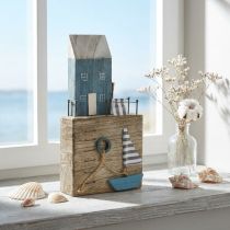 Artikel Maritime Holzdeko Hafenpromenade aus Holz H25,5cm Hellblau Weiss