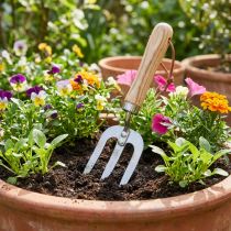 Artikel Handharke mit Holzgriff, Edelstahl, 28 cm, Natur, Gartenarbeit