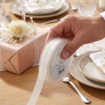 Artikel Organzaband mit Streifen Weiss 15mm x 20m Dekoband für Geschenk- und Tischdekoration