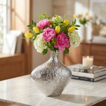 Artikel Deko Vase Metall gehämmert Blumenvase Silber 24x8x27cm für Innenbereich