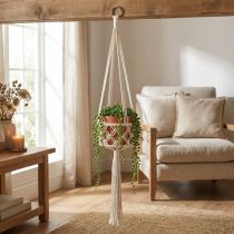 Artikel Makramee Hängedeko aus Baumwolle Ø12cm H79cm Creme – Blumenampel und Wanddekoration