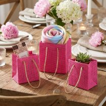 Artikel Geschenktaschen Papier mit Henkeln 10,5cm Pink Gelb Grün Textiloptik 12 Stück