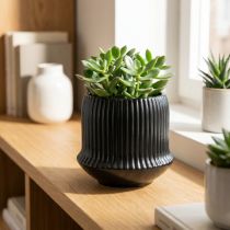 Artikel Blumentopf Keramik Schwarz mit Rillen Ø10 cm Höhe 8,5 cm