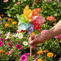 Artikel Gartenstecker Windmühle aus Holz und Kunststoff Ø31cm H75cm Bunt mit Blumenmuster
