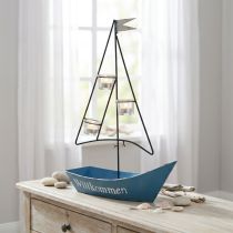 Artikel Windlicht Segelschiff Metall Blau 38×14×55cm mit Teelichthaltern
