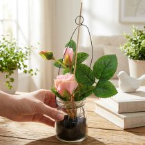 Artikel Rosenarrangement im Glas 23cm Rosa – künstlich