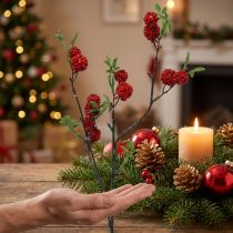 Artikel Künstlicher Weihnachtszweig mit Maulbeeren 63 cm Dunkelrot