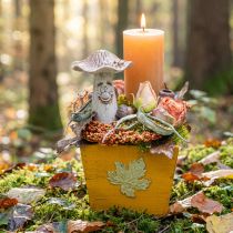 Artikel Pflanzkasten Holz Shabby Chic Gelb mit Blattmotiv 11×14,5×14cm
