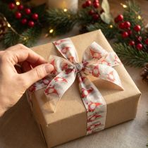 Artikel Geschenkband Wichtelmotiv Stoffband 40mm x 15m Rot Weiss für Weihnachtsdeko