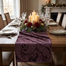 Artikel Samtband Tischläufer Lila Polyester 150mm x 3m mit Paisley-Muster