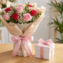 Artikel Geschenkband Polyester Rosa Gold mit Herzen und Schriftzug 15mm x 15m