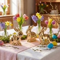 Artikel Keramik Osterhasen Gold 8,5 cm Sitzend Metall-Optik 3er Set