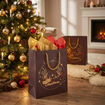 Artikel Geschenktüte Papier Weihnachten Geweih Braun/Gold 18x10x23cm 2er-Set