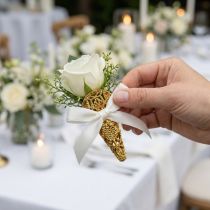 Artikel Hochzeitsanstecker mit Magnet aus Kunststoff in Gold, 4,5 cm