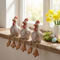 Artikel Lustige Hühner Kantenhocker aus Keramik 9,5 cm für Osterdekoration, 3er-Set