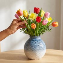 Artikel Keramikvase glasiert Blau-Weiss 18,5 cm in Flechtoptik für Trockenblumen