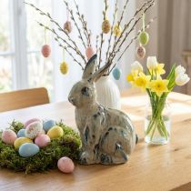Artikel Keramik Osterhase Beige Blau Glasiert 18x11x25,5 cm