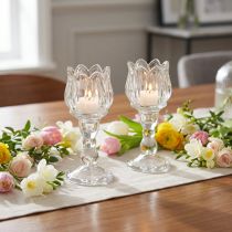 Artikel Teelichthalter aus Glas Tulpenform mit Fuss Transparent Ø7cm H16cm 2er Set