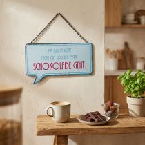 Artikel Schild aus Metall mit Kettchen, ca. 24x13,5cm, lustiger Spruch, Weiss/Rot/Blau