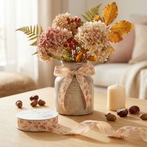 Artikel Dekoband Stoffband mit Herbstzweigen Beige Altrosa 25mm x 20m