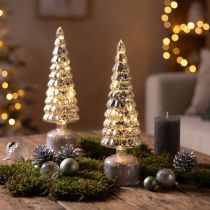 Artikel LED Weihnachtsbäume drehend Grün und Silber H34cm 2er-Set