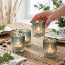 Artikel Deko-Windlicht Glas Gräsermotiv Blau 8 cm, 4 Stück