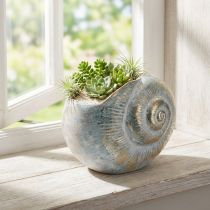 Artikel Dekogefäss Schneckenform aus Polyresin grau mit goldenem Schimmer 21cm