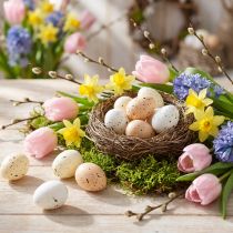 Artikel Dekorative Kunststoff-Ostereier gesprenkelt 3 cm Beige Weiss 24er Set für Frühlingsdekoration