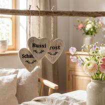 Artikel Holzherzen Set mit Text zum Hängen, 5 cm, Naturfarben, 18 Stück