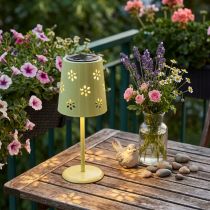 Artikel Solar Tischlampe aus grünem Metall mit Blumenmuster, LED, 28 cm