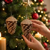 Artikel Tannenzapfen künstlich Gold Glitter 13cm 4 Stück Christbaumschmuck