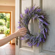 Artikel Künstlicher Lavendel-Kranz mit Rebenzweigen 60 cm Lila und Naturtöne für Wohn- und Frühlingsdekoration