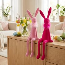 Artikel Osterhasen-Dekoration Kantenhocker aus Kunststoff 36cm mit Federboa in Pink und Rosa, 2er-Set