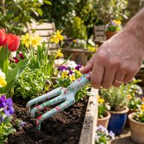 Artikel Handrechen aus Metall mit Rosenmotiv, Mini-Harke 23 cm für Garten und Balkon
